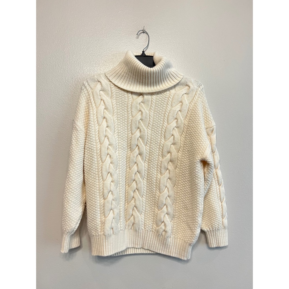Aritzia Heritage Knit 100% Merino Wool Cable Turtleneck Sweater Cream White M